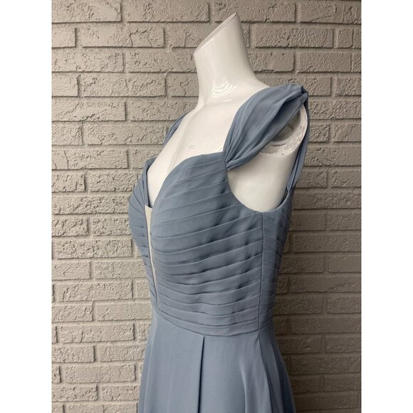Happy Wedding Blue Pleated Lace-Up Back Bridesmaid Gown Size 12 - Picture 7 of 16